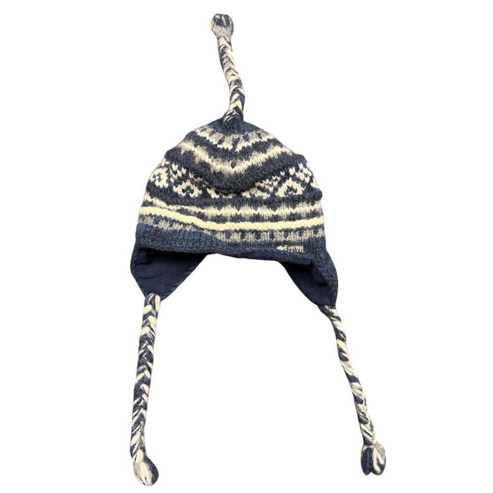 Everest Designs Hat Unisex OS Blue Wool Fair Isle Earflap Beanie Nepal Gorpcore